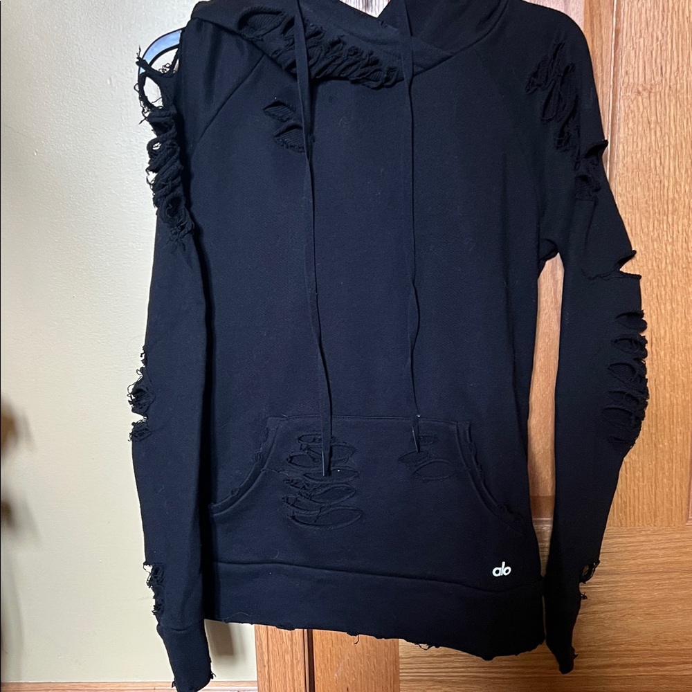 ALO Yoga Distressed Black Hoodie